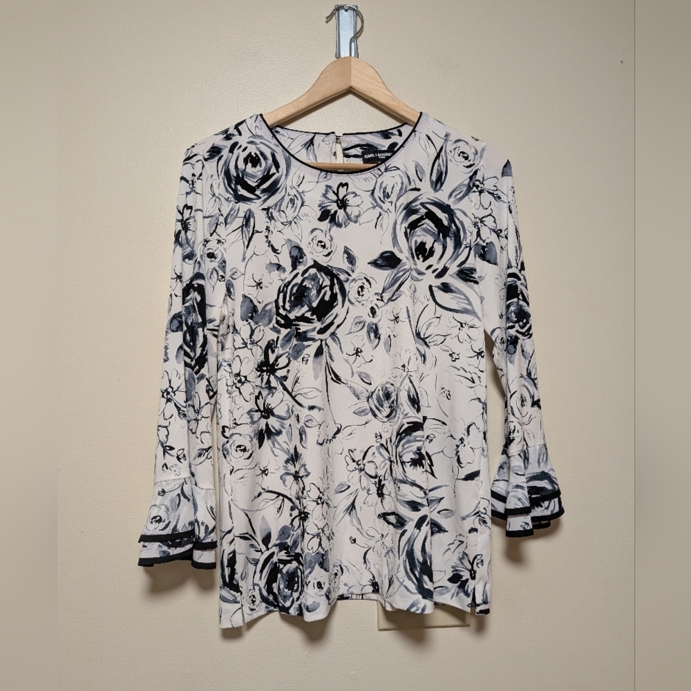 Karl Lagerfeld Paris Watercolor Floral Bell Sleeve Blouse – M